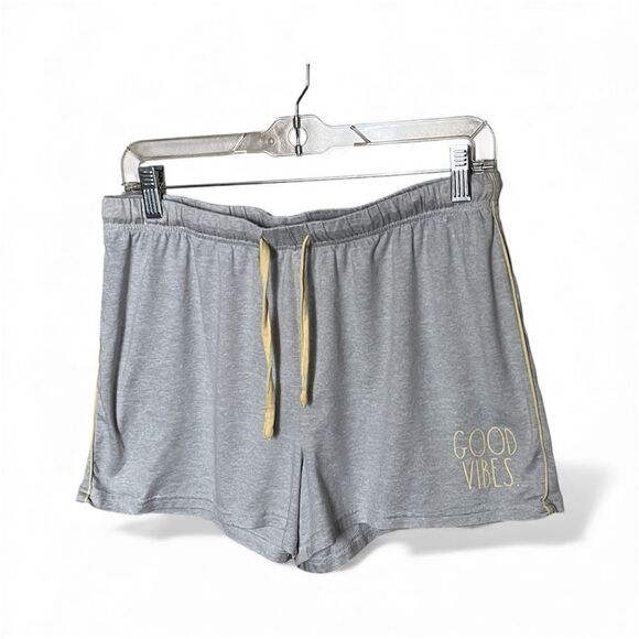 Rae Dunn Good Vibes Gray Short Sleeve Shirt and Shorts Pajama Set Size Large - Picture 5 of 13